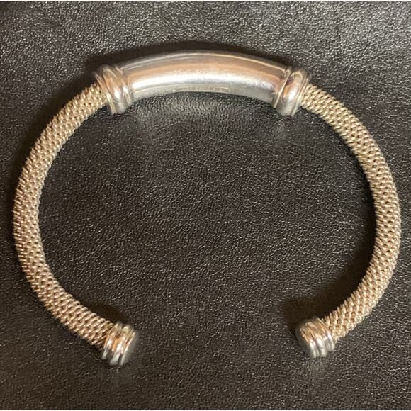 Joseph Esposito Cuff Bracelet Sterling Silver with Center Slide over Mesh Design - Picture 6 of 8